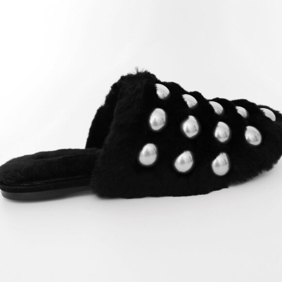NEW Alexander Wang Amelia Shearling Slippers w Silver Studs | Designer Luxe Cozy - Picture 5 of 14